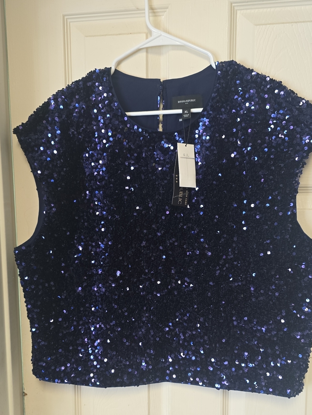 Banana Republic Navy Sequin Crop Tank Top
